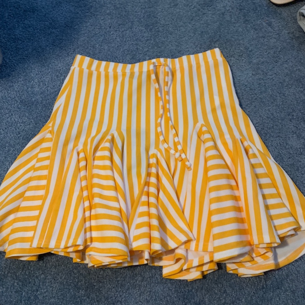 yellowish orange and white stripped mini skirt